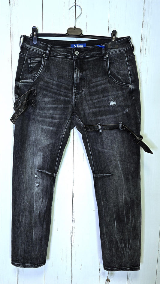 Mille grå jeans med reimer