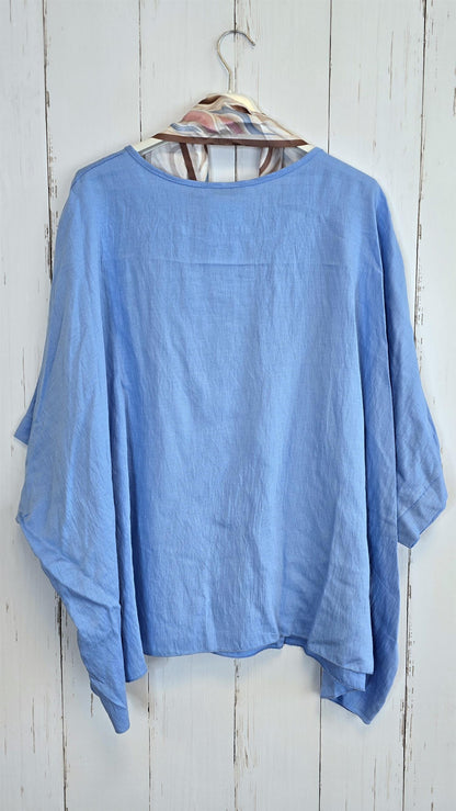 Poncho topp med skjerf blå