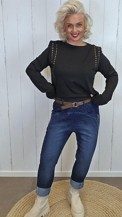 Wilma superstretch jeans med flettet belte
