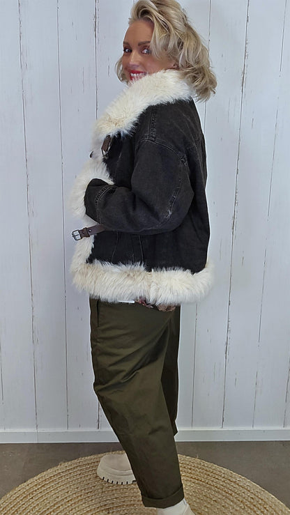 Dahlia denimjakke med fuskepels