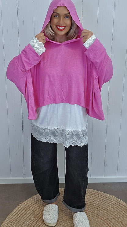 Zoey kort hettegenser rosa