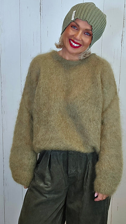Fiffy mohair genser kaki