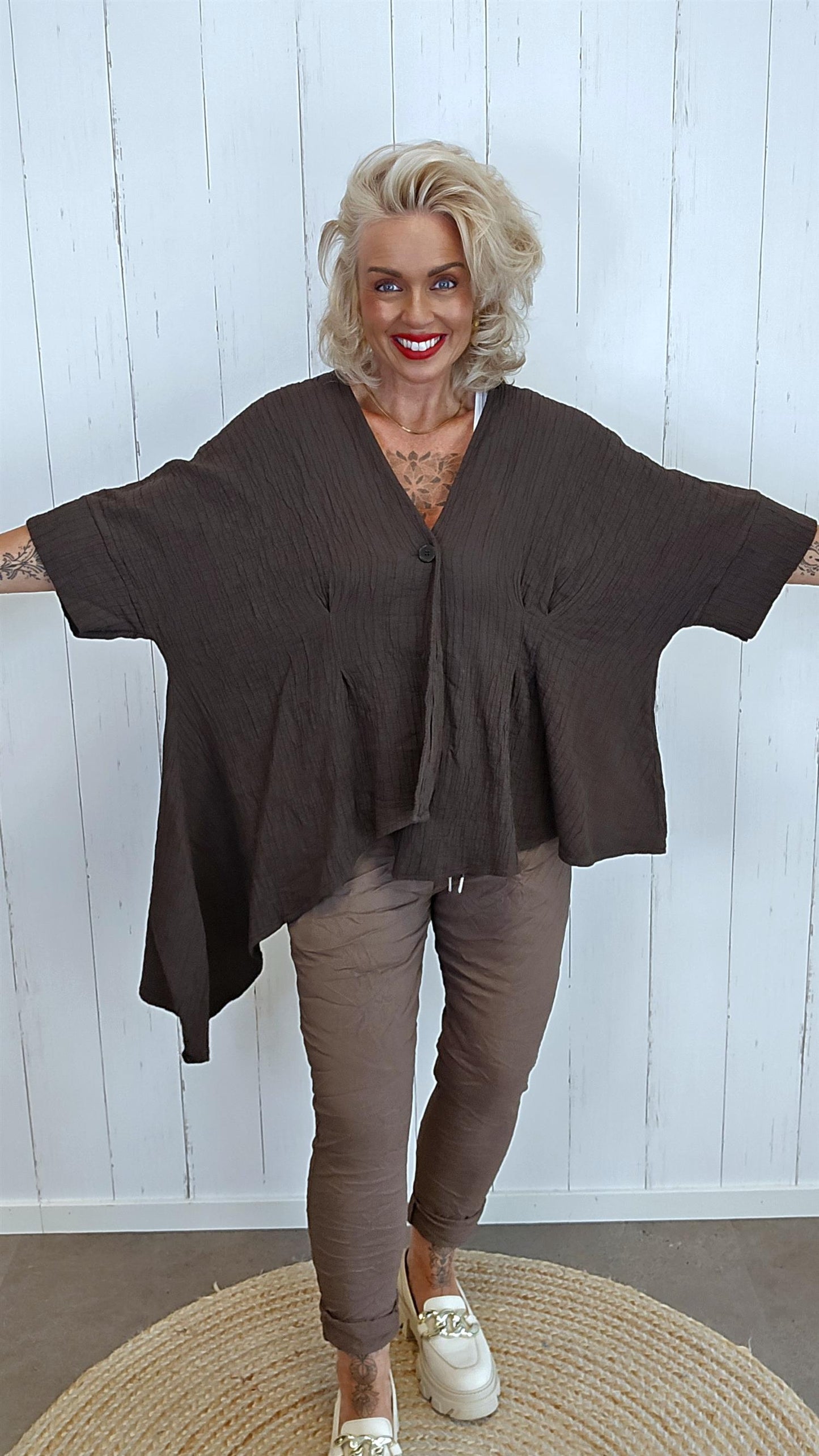 Belinda asymmetrisk jakke brun