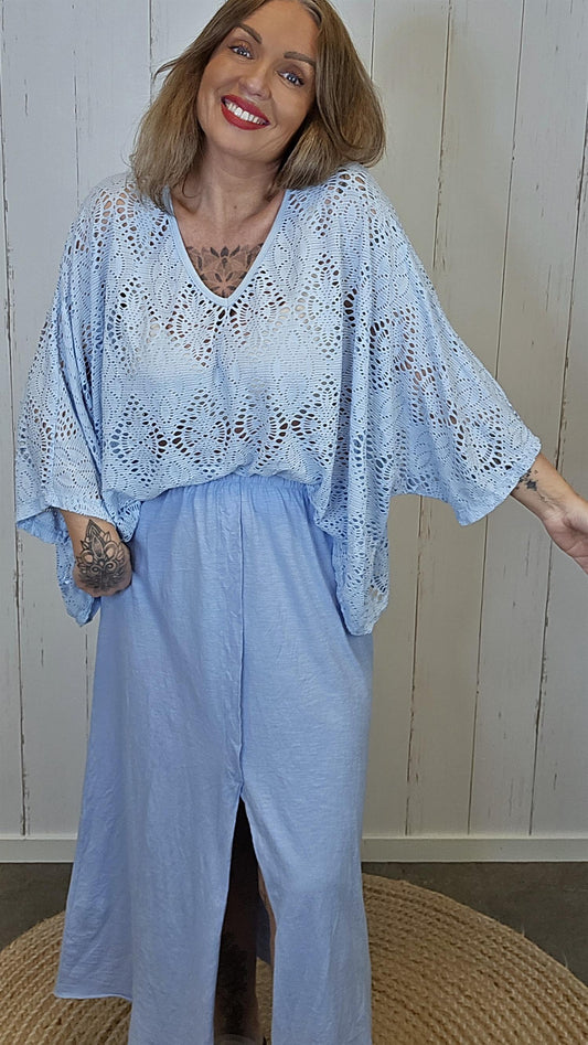 Eline poncho topp blonde lyseblå