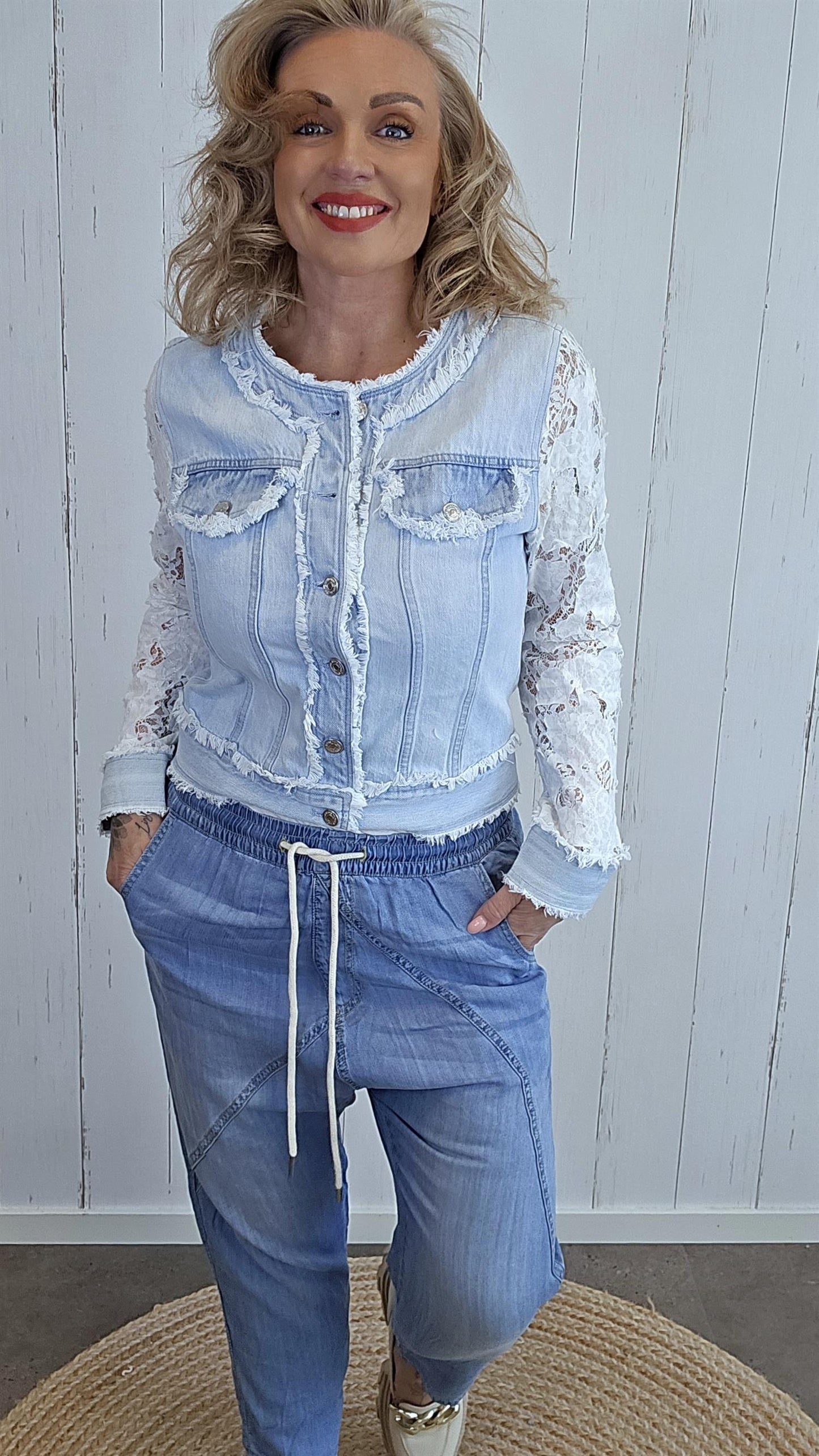 Emma denim- og blondejakke