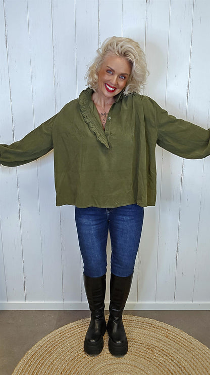 Carmen bluse mosegrønn