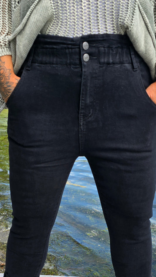 Tina jeans svart med strikk