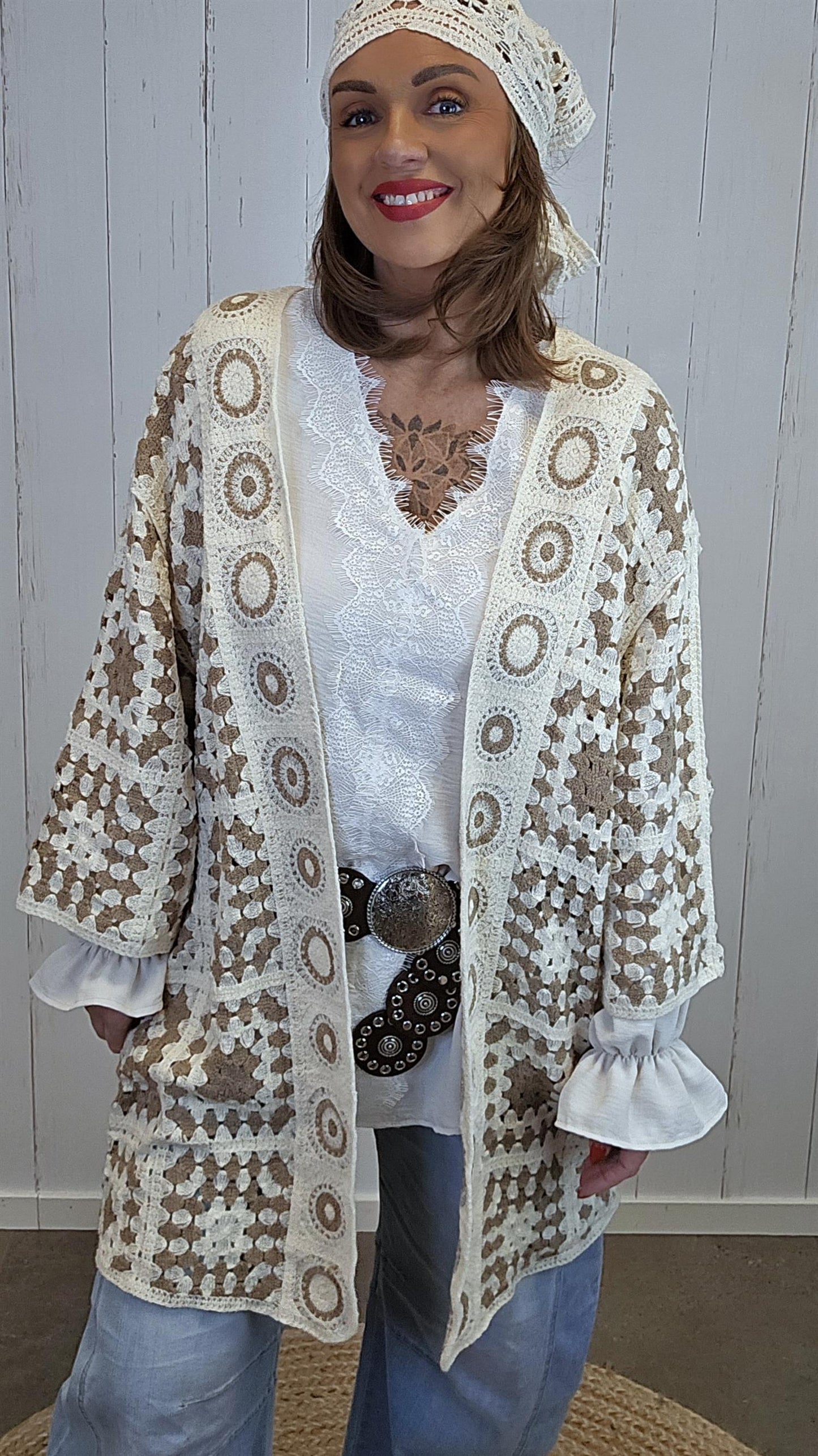 Frida crochet jakke beige