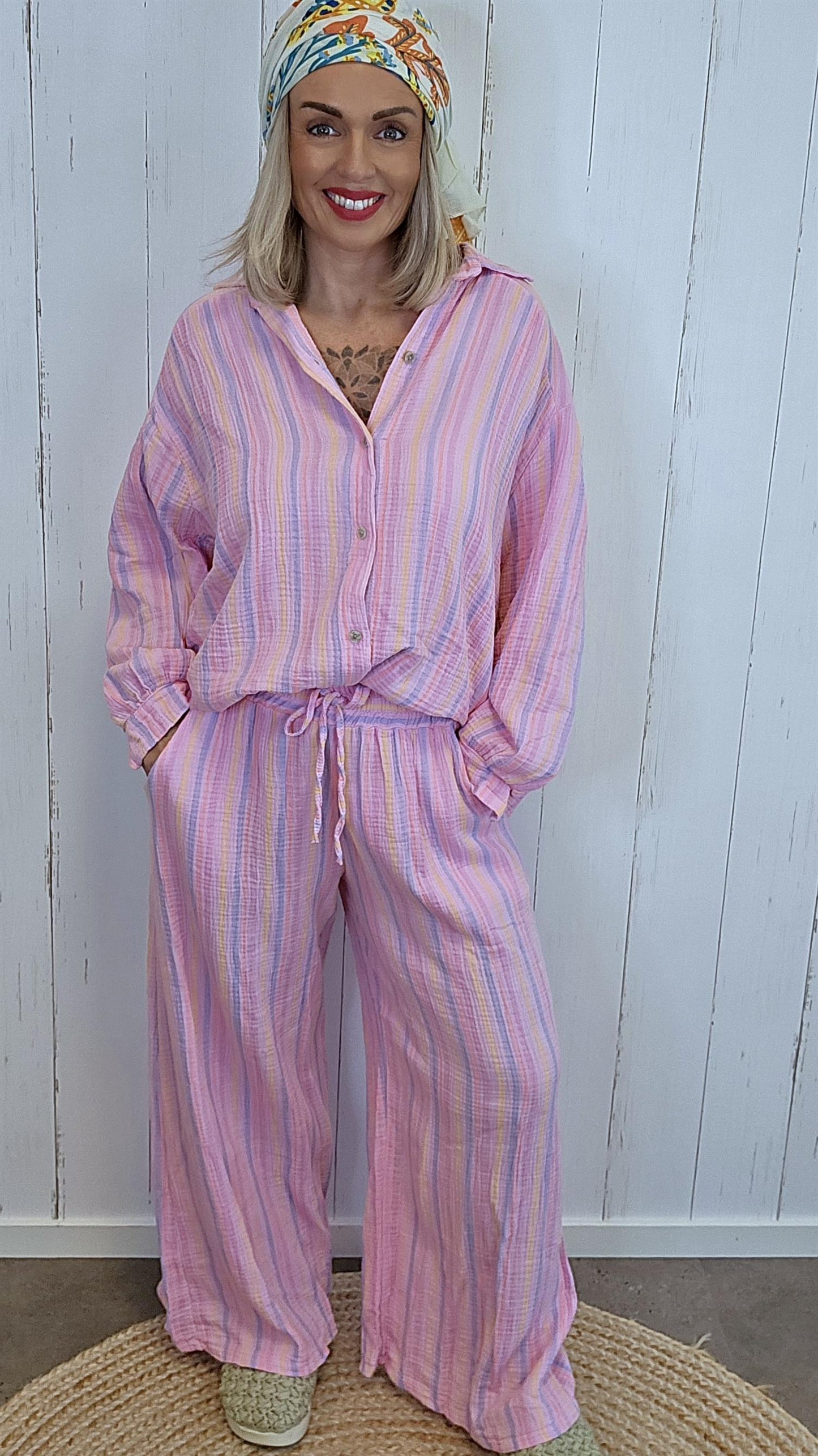 Annie bukse med striper rosa