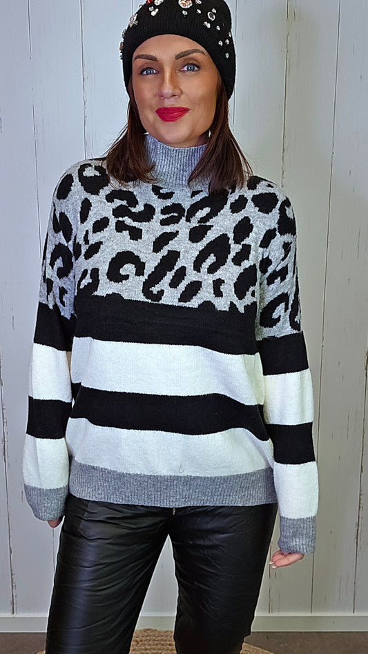 Mina leopard og stripe genser