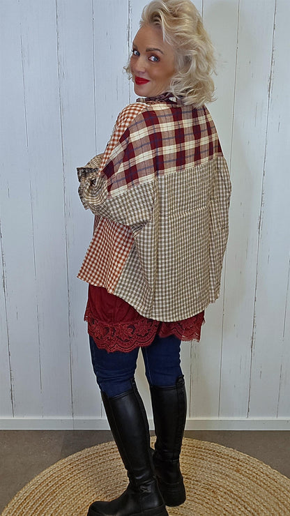 Hedda patchwork skjorte med blonder