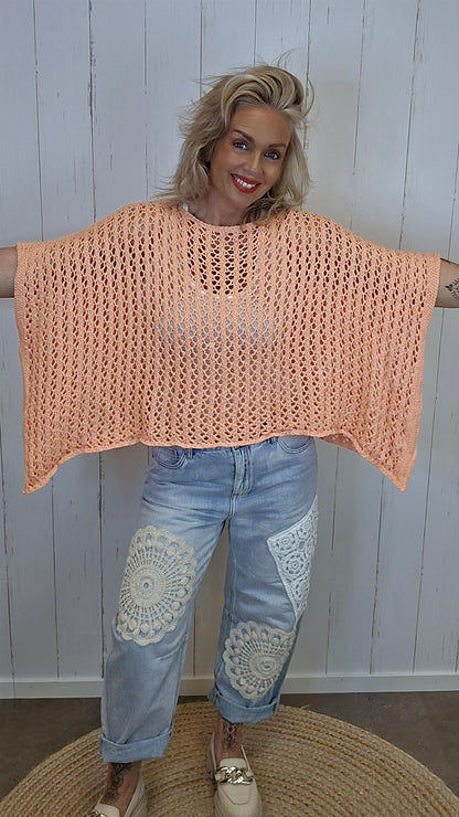 Eline Strikket Poncho Topp orange