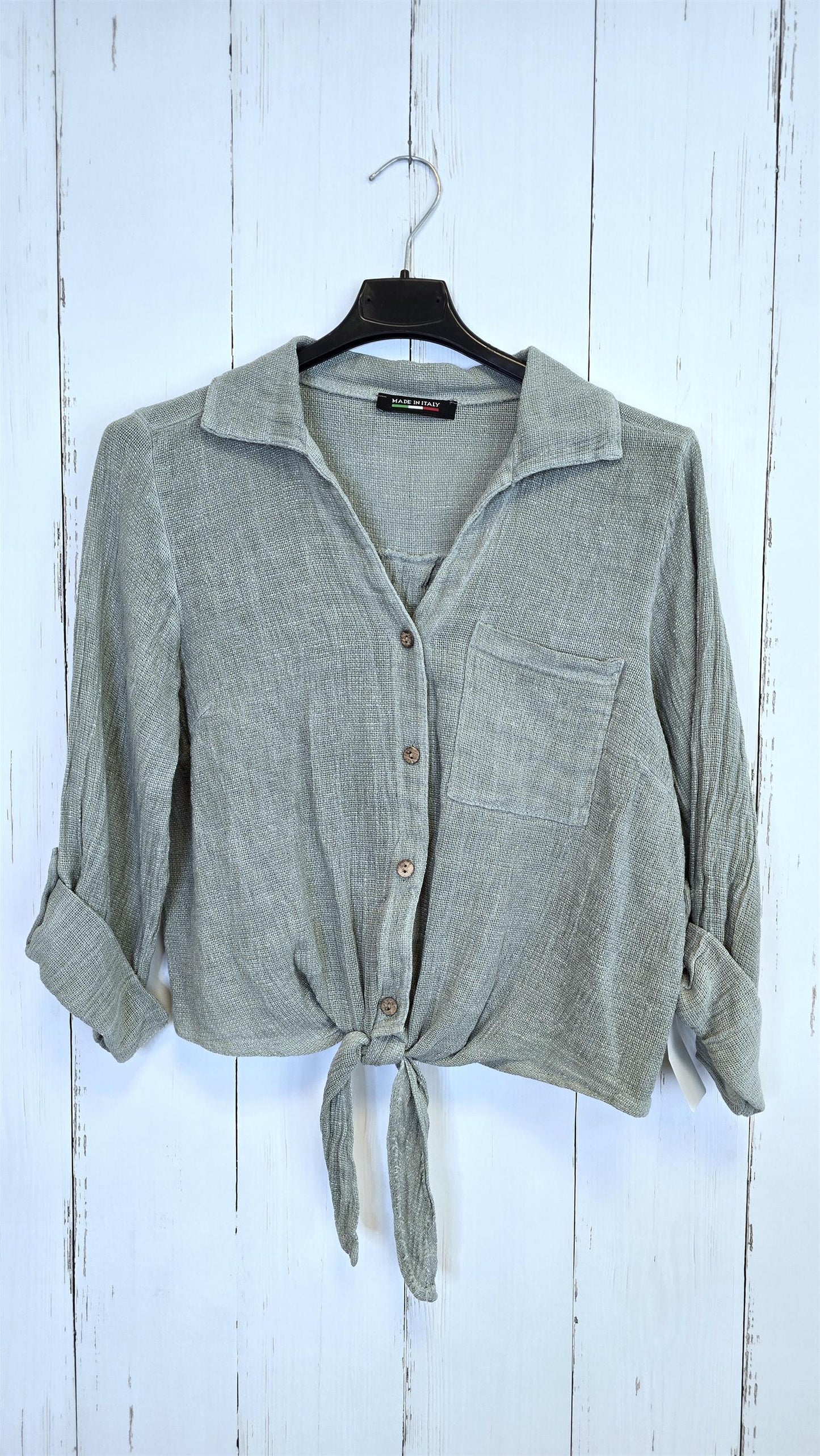 Hanna linskjorte med knyting kaki