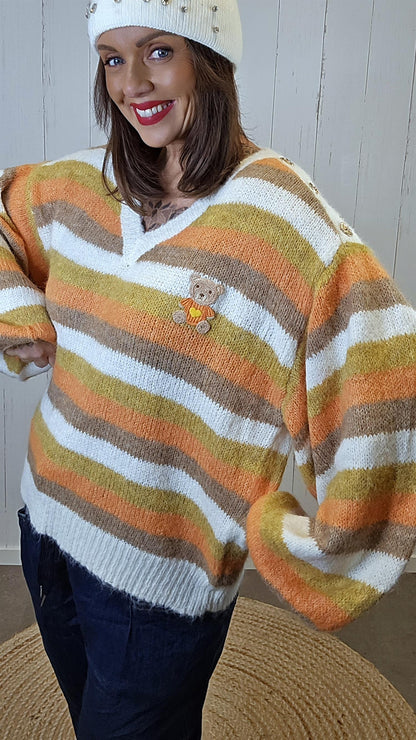 Stripet strikkegenser med teddy