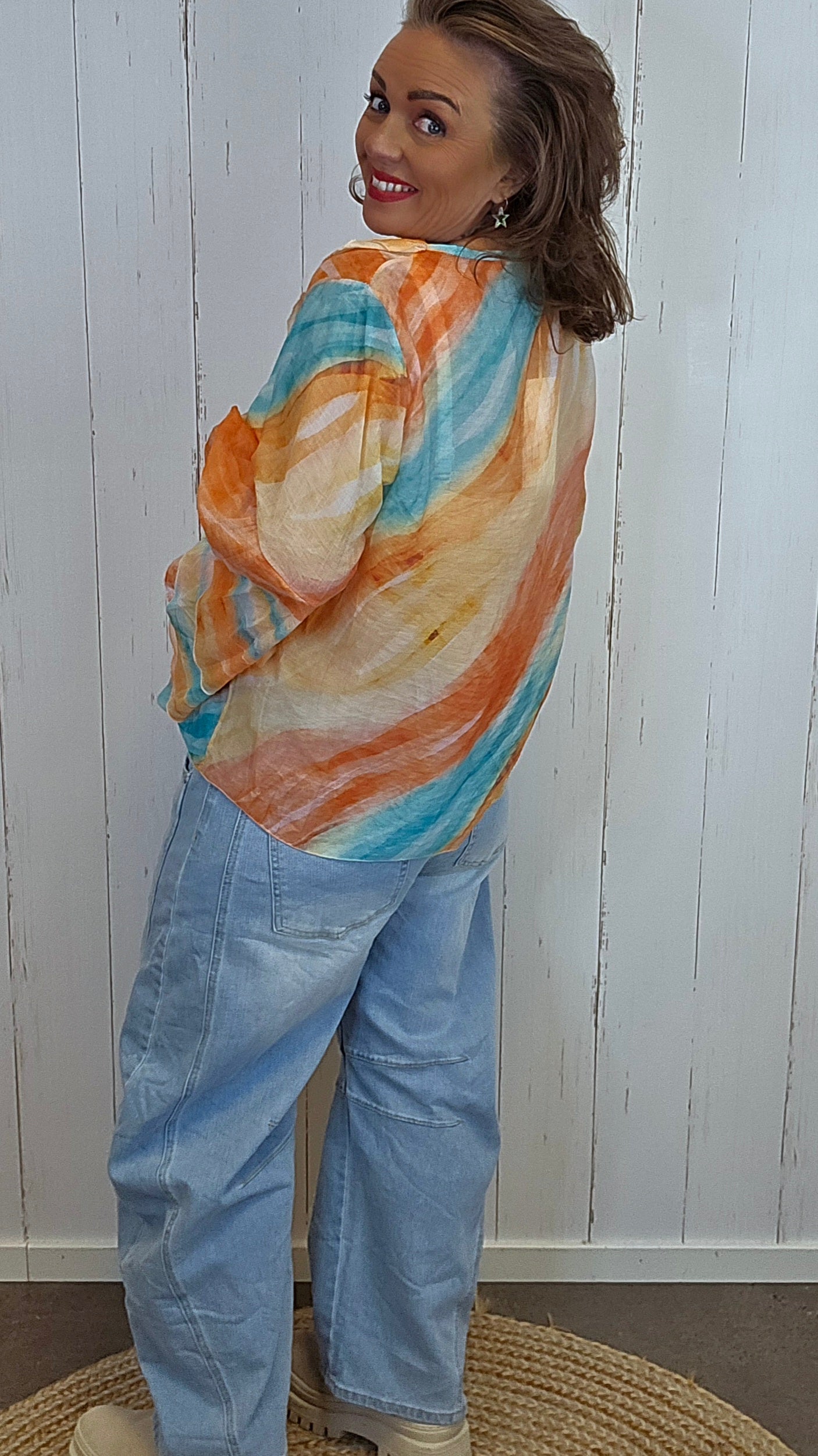 Tiril bluse orange/blå