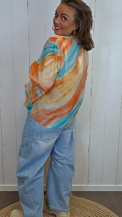 Tiril bluse orange/blå