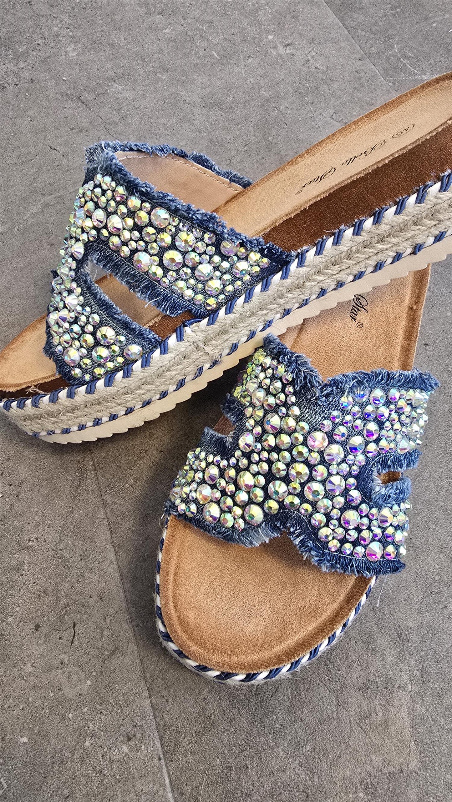 Stella sandaler med rhinsten denim