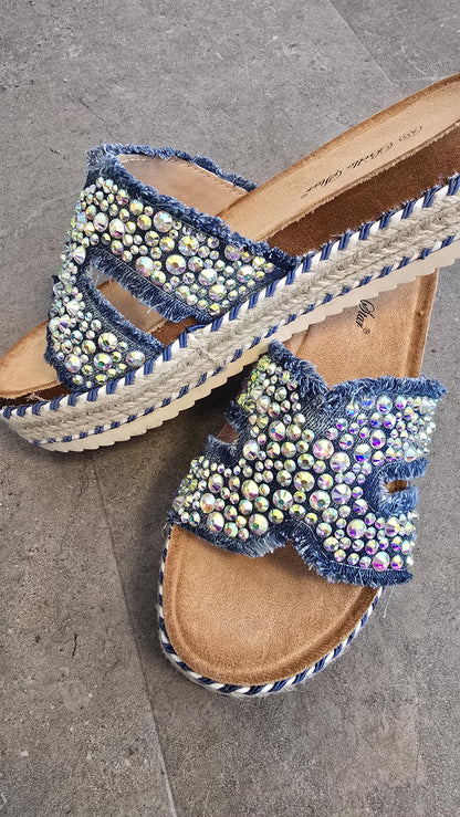 Stella sandaler med rhinsten denim