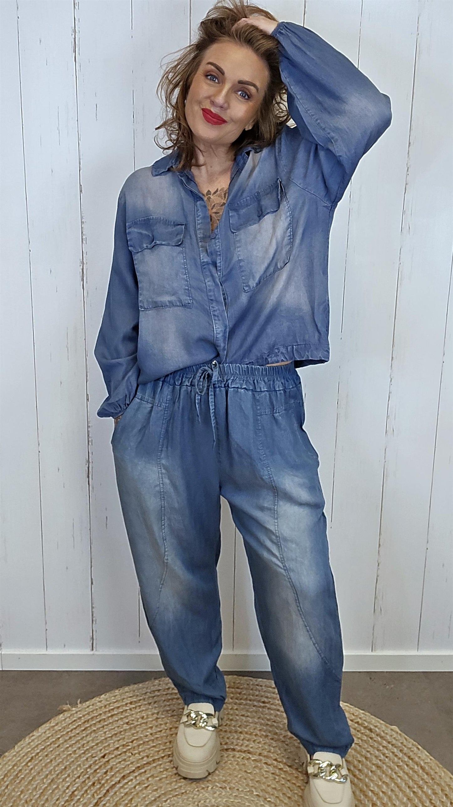 Siv denim-look bukse blå