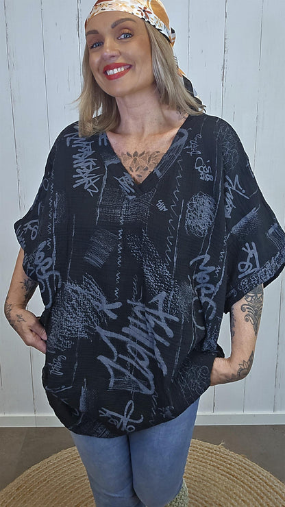 Nellie topp med print svart