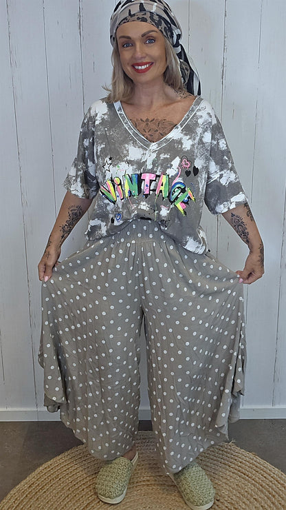 Polka dot bukse taupe