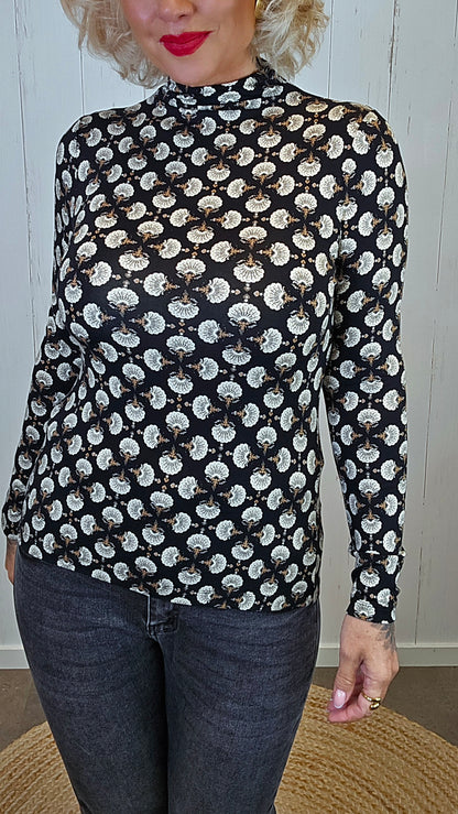 Helena mønstret topp svart