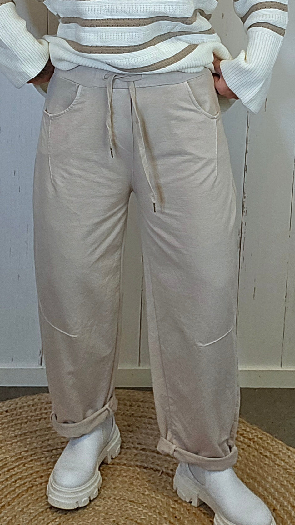 Joggebukse med strikk beige