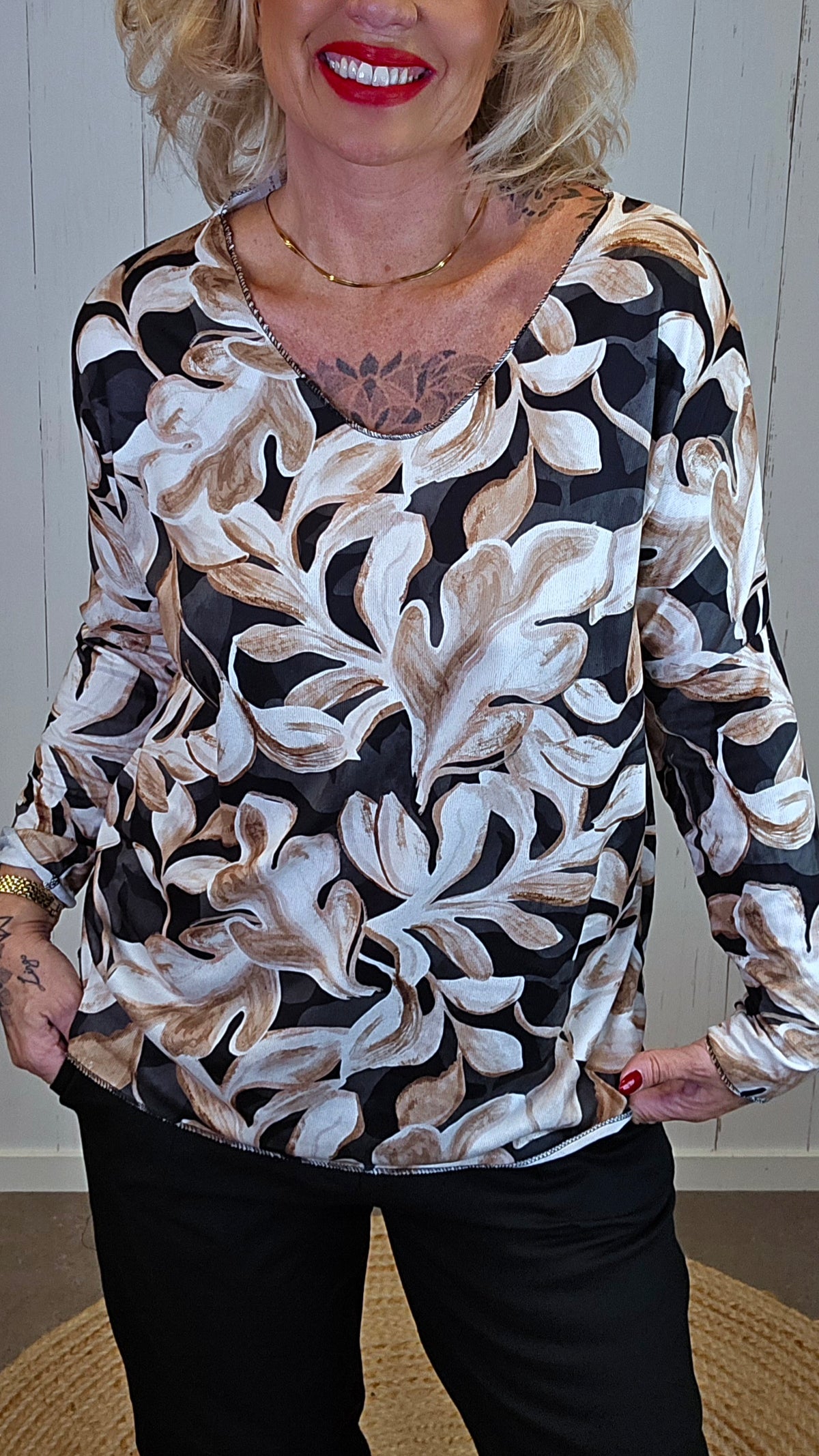 Vega topp med print Svart/Beige