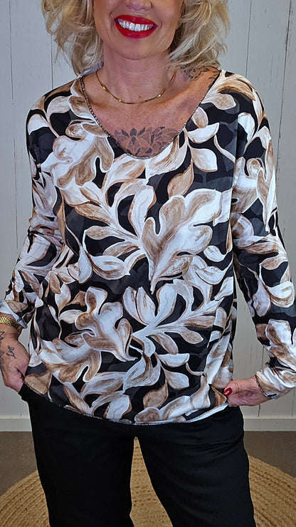 Vega topp med print Svart/Beige