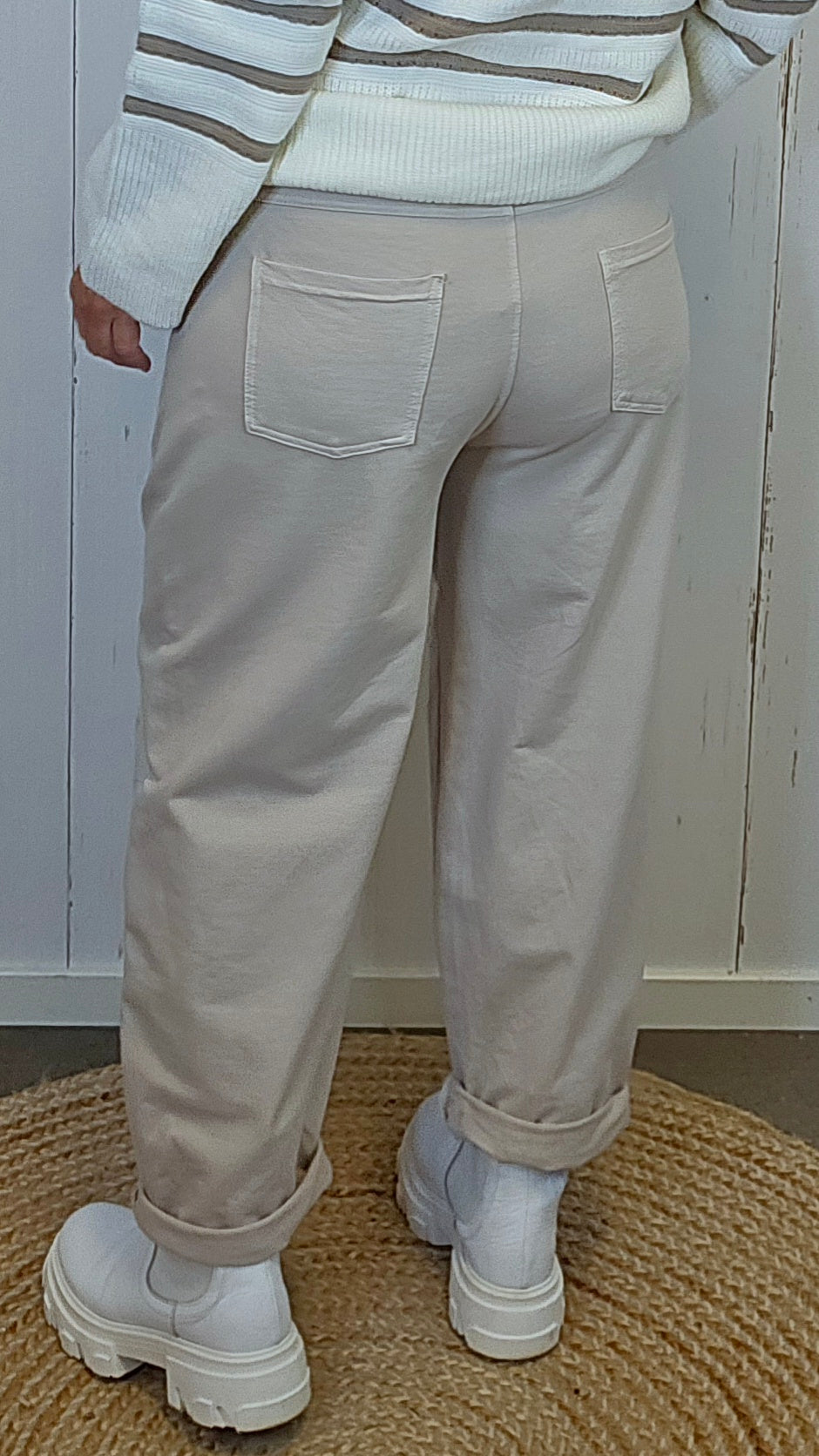 Joggebukse med strikk beige