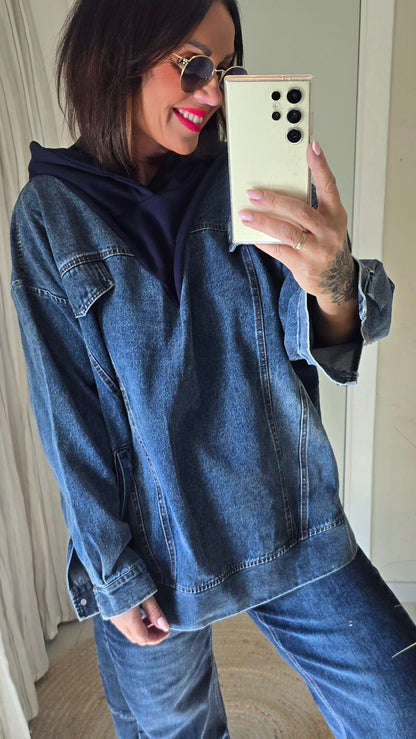 Maja denim genser med hette