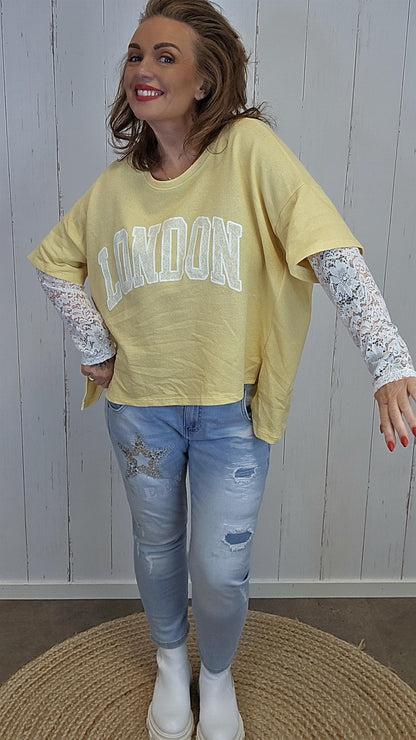 Birka oversized topp gul/hvit