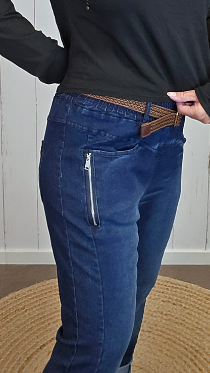 Wilma superstretch jeans med flettet belte