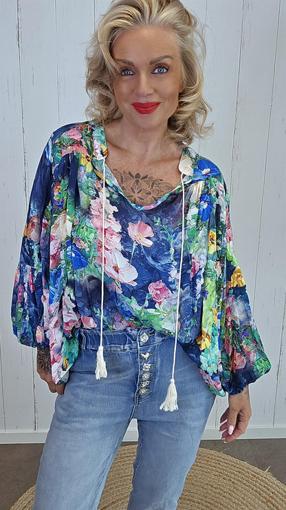 Nicole bluse med print blå