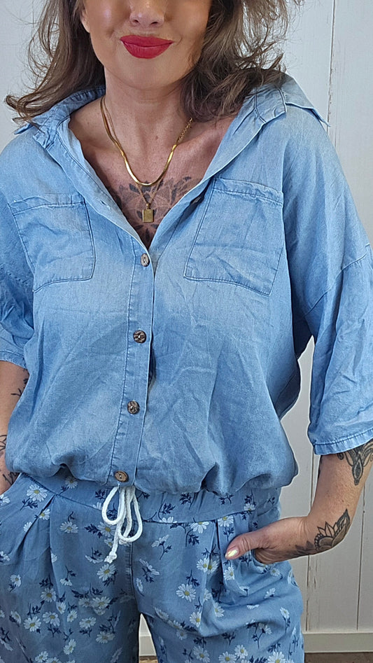 Rikke kort denimlook-skjorte