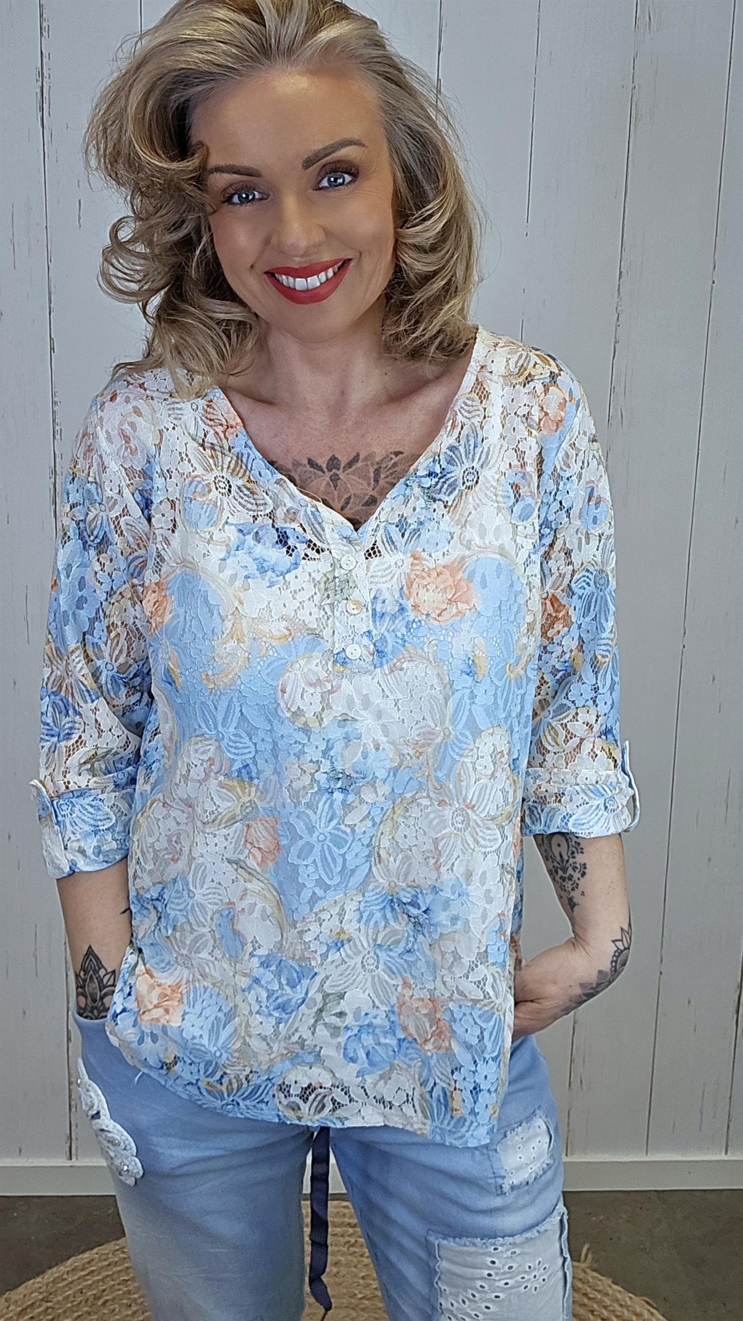 Celine lace topp blå