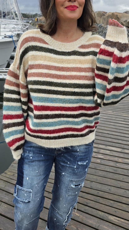 Flerfarget stripete genser beige
