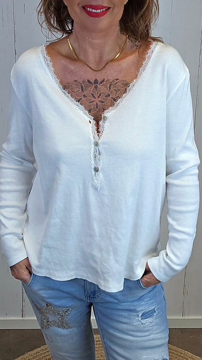 Ane ribbet topp offwhite