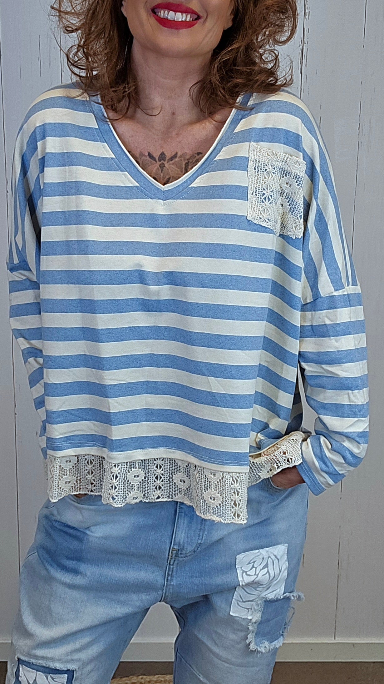 Cecilie stripet topp lyseblå