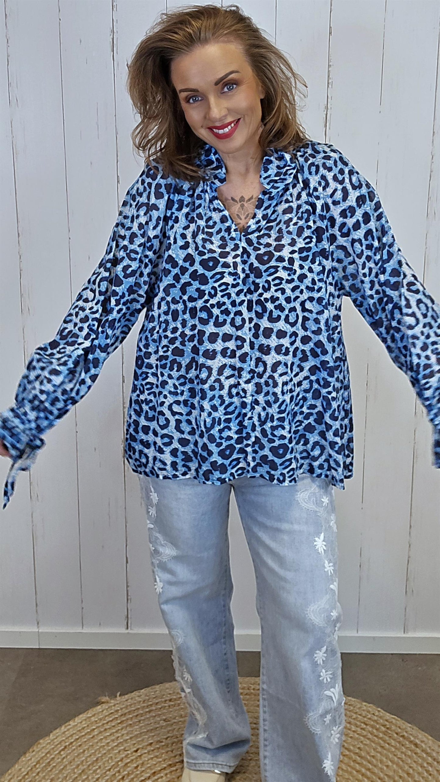 Maja leopardbluse blå