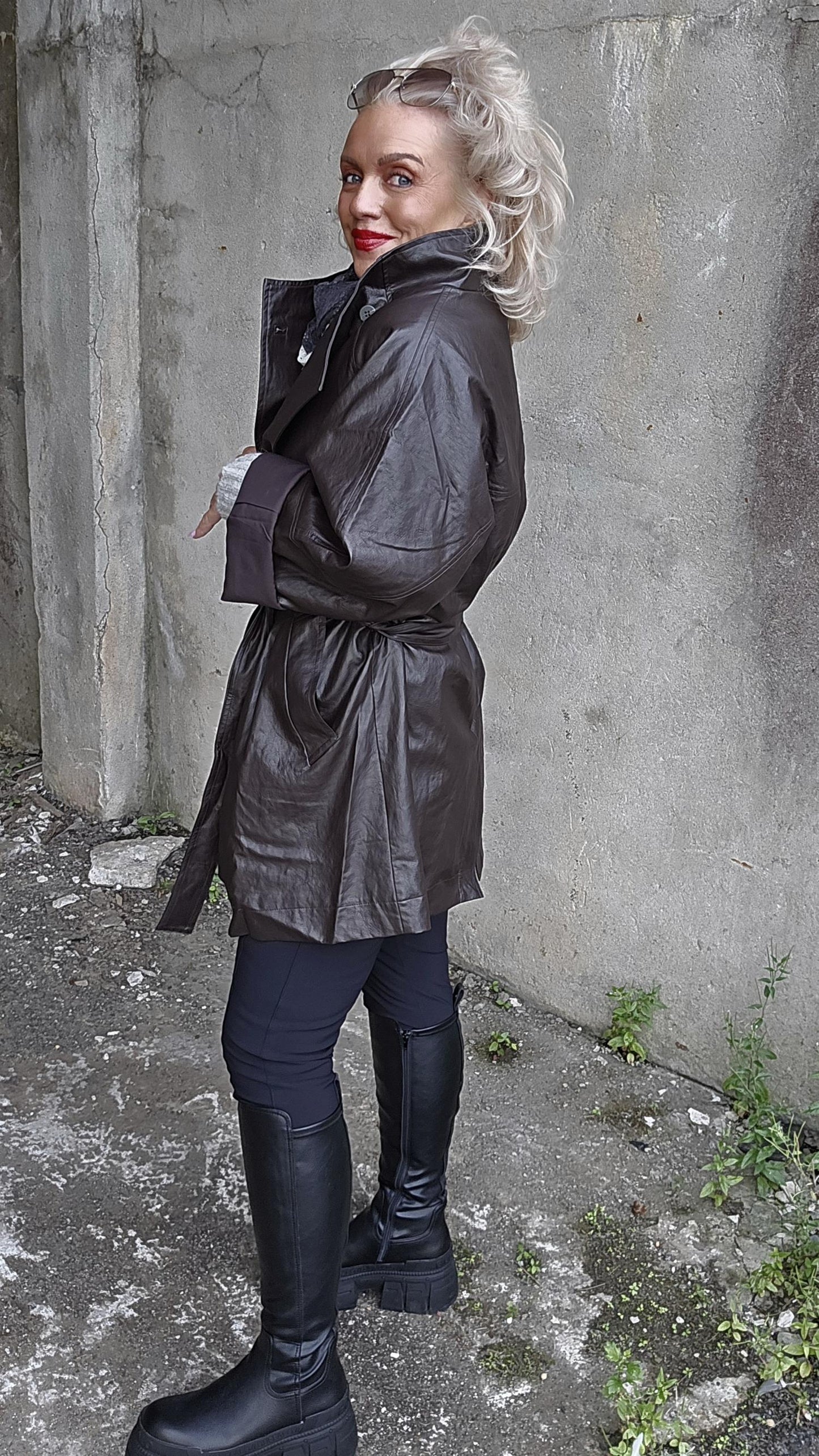 Noir eco leather coat black