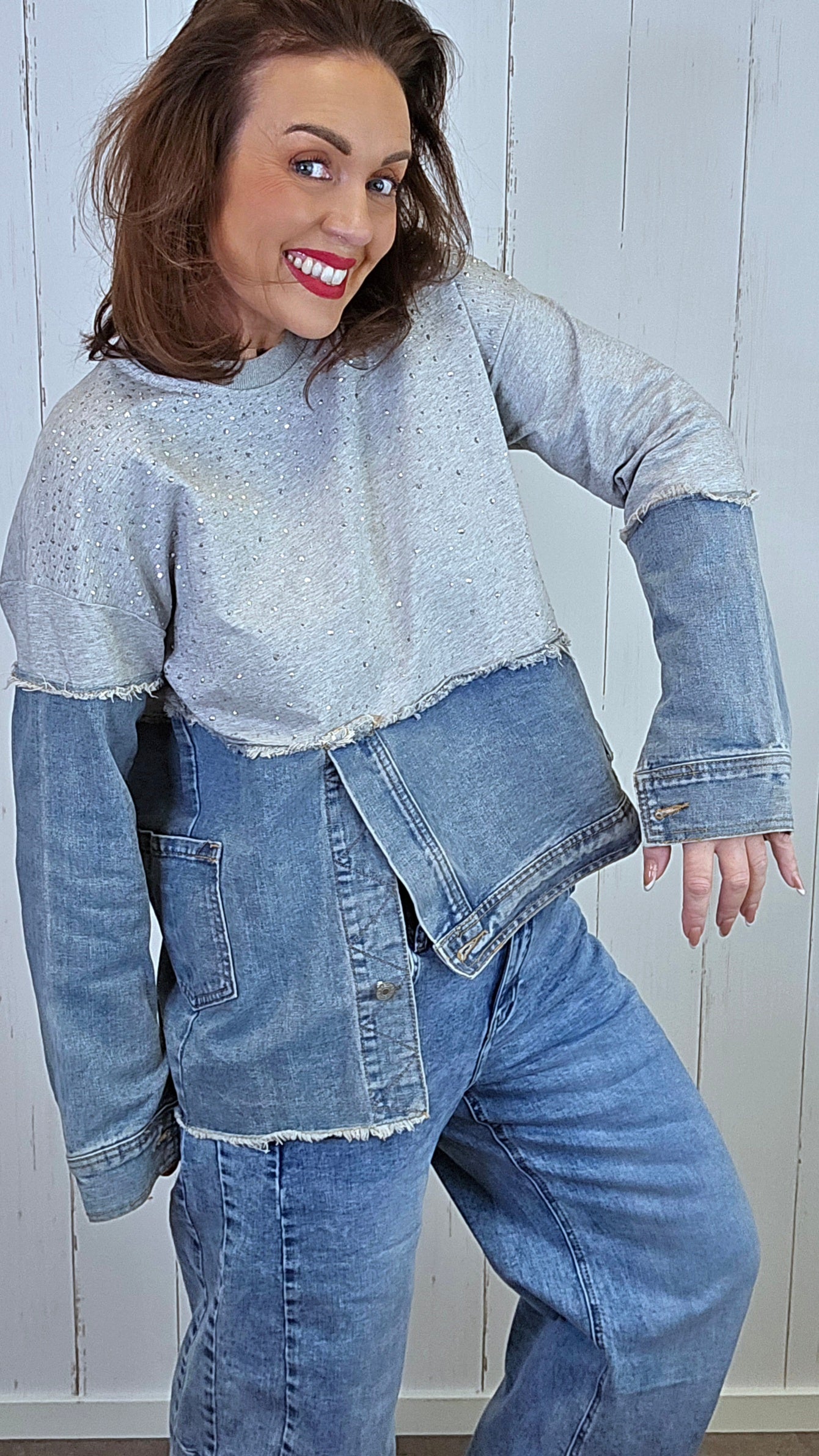 Diana Denimgenser med glitter og joggestoff