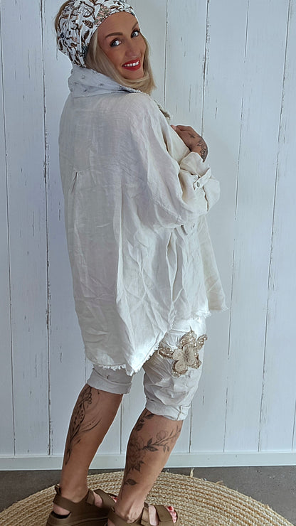 Lisa linskjorte med paljettdetaljer beige