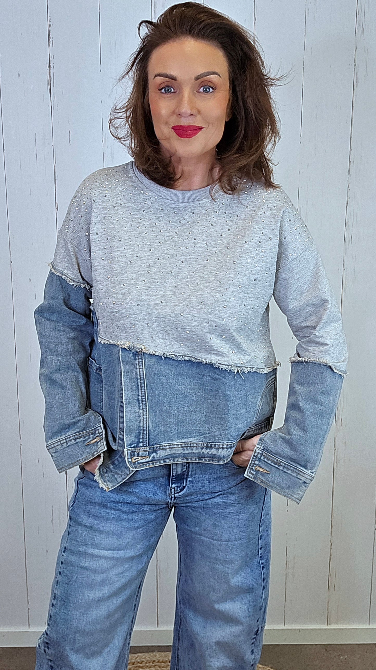 Diana Denimgenser med glitter og joggestoff