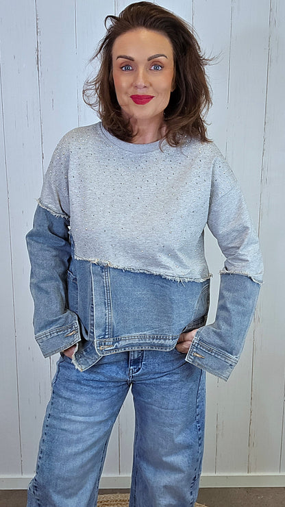 Diana Denimgenser med glitter og joggestoff