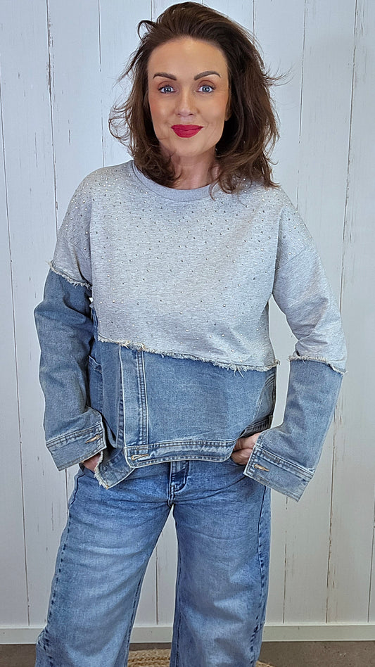 Diana Denimgenser med glitter og joggestoff
