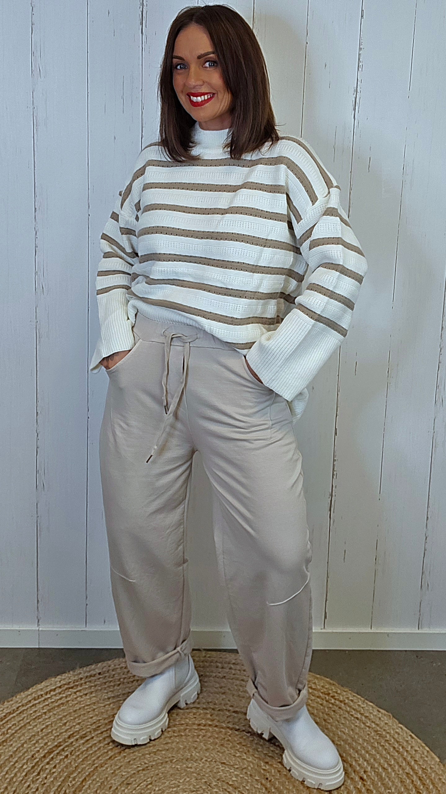 Joggebukse med strikk beige