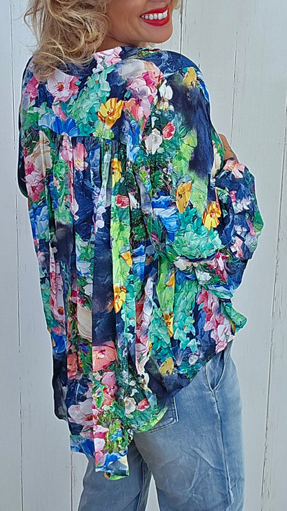 Nicole bluse med print blå