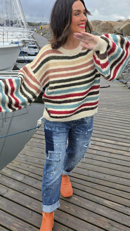 Flerfarget stripete genser beige