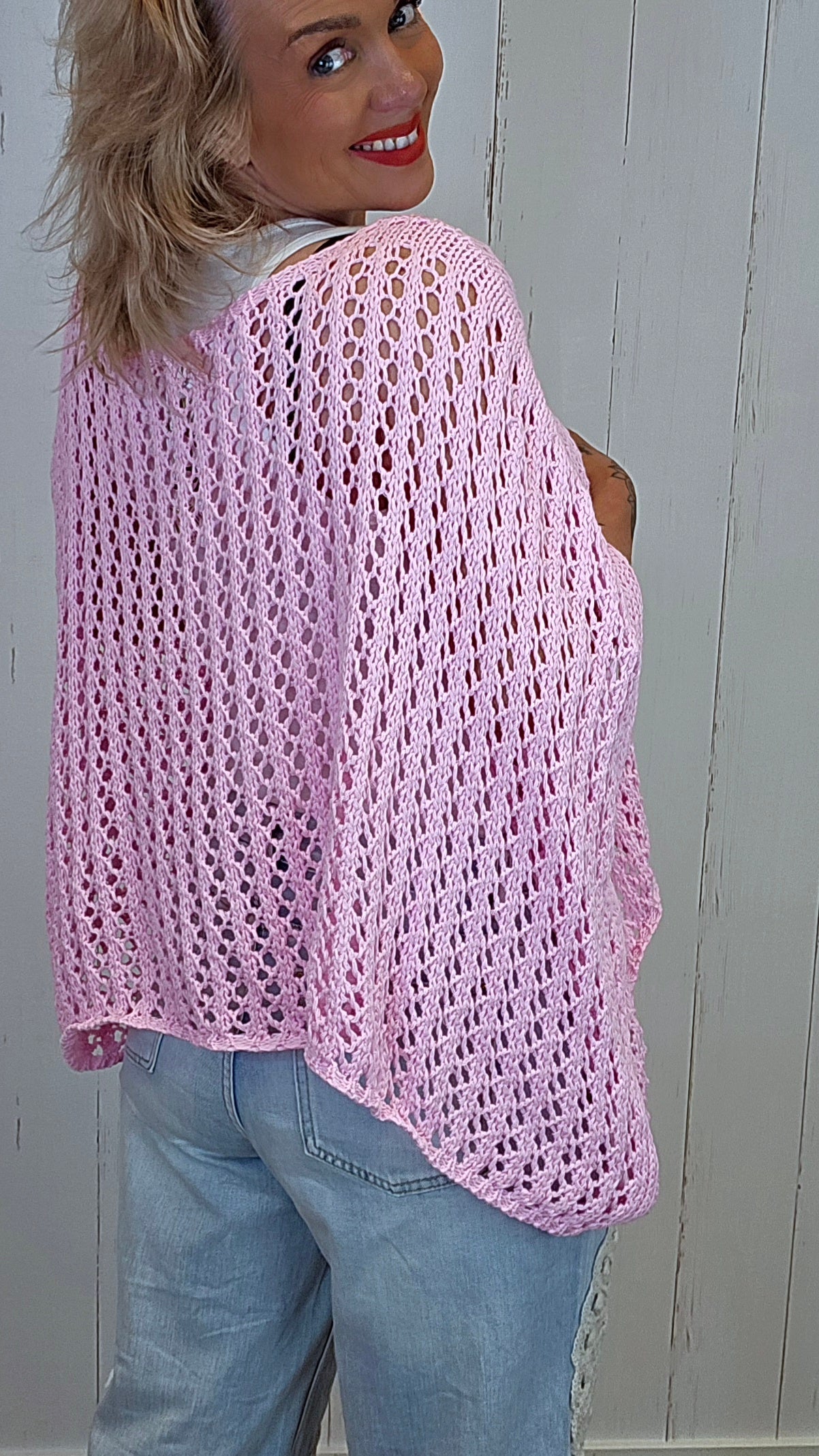 Eline Strikket Poncho Topp rosa